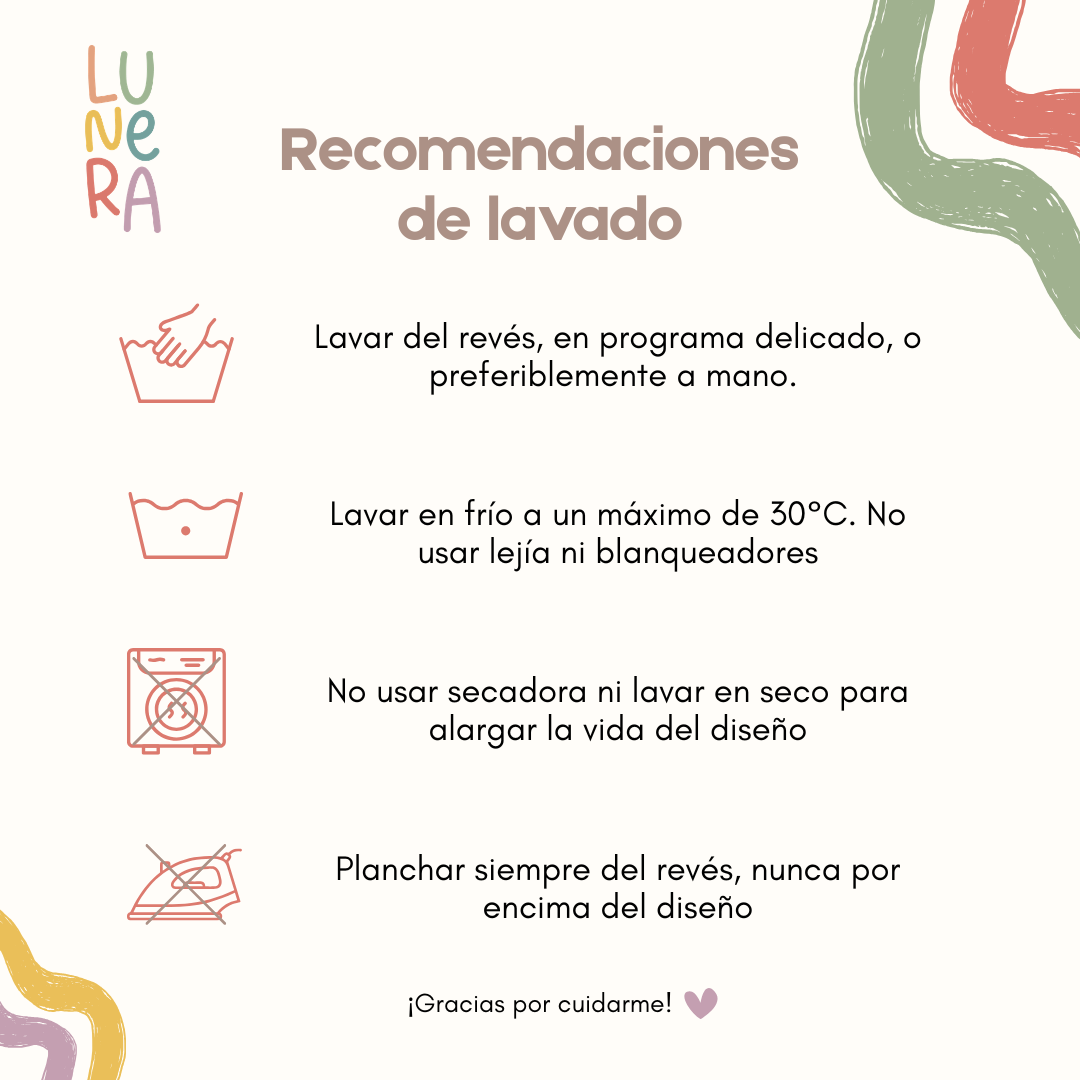 Recomendaciones de lavado de las prendas personalizadas de Lunera