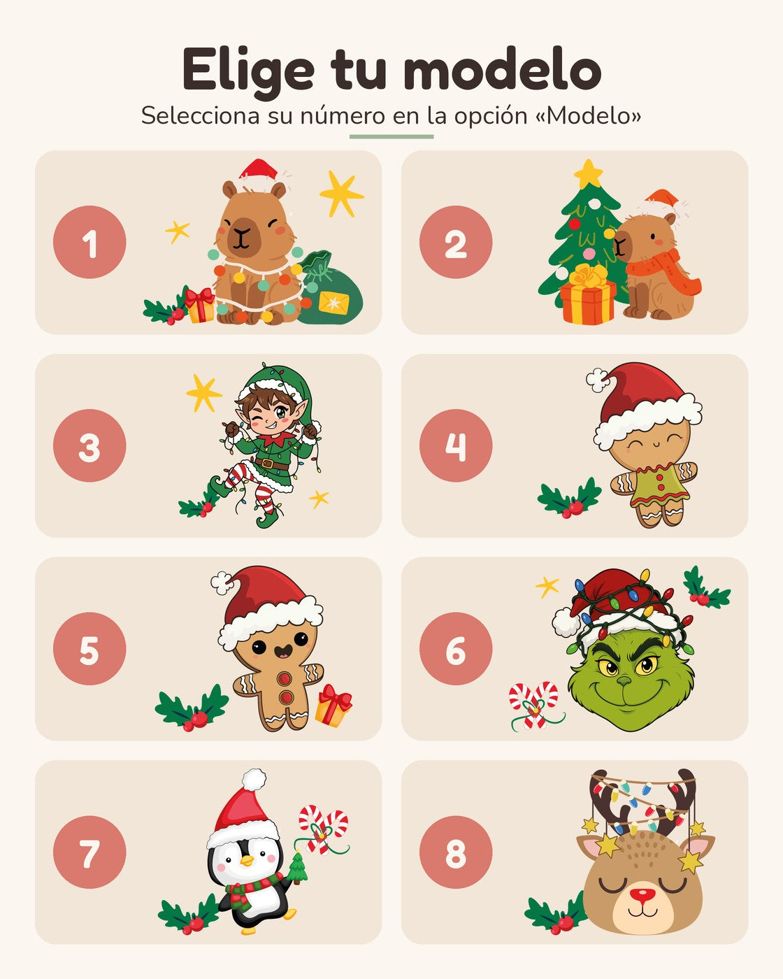 Elige tu modelo: los 8 diseños del body de bebé de Navidad numerados del 1 al 8