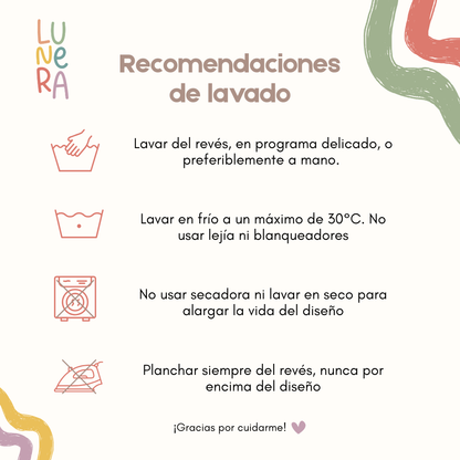 Recomendaciones de lavado de las prendas personalizadas de Lunera