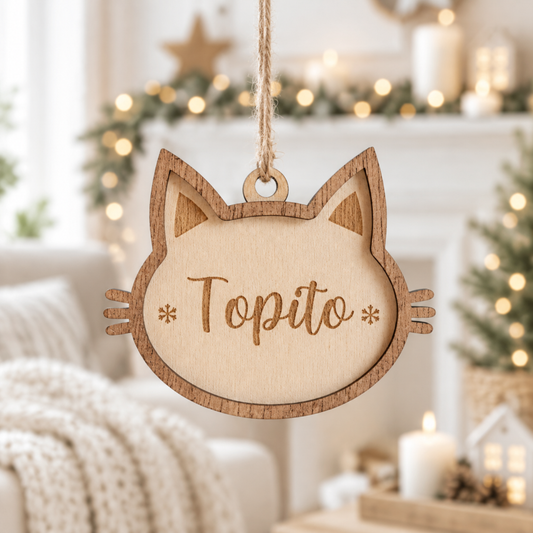 Bola de Navidad Gato Personalizada en Madera