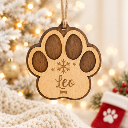 Bola de Navidad Huella de Mascota Personalizada en Madera